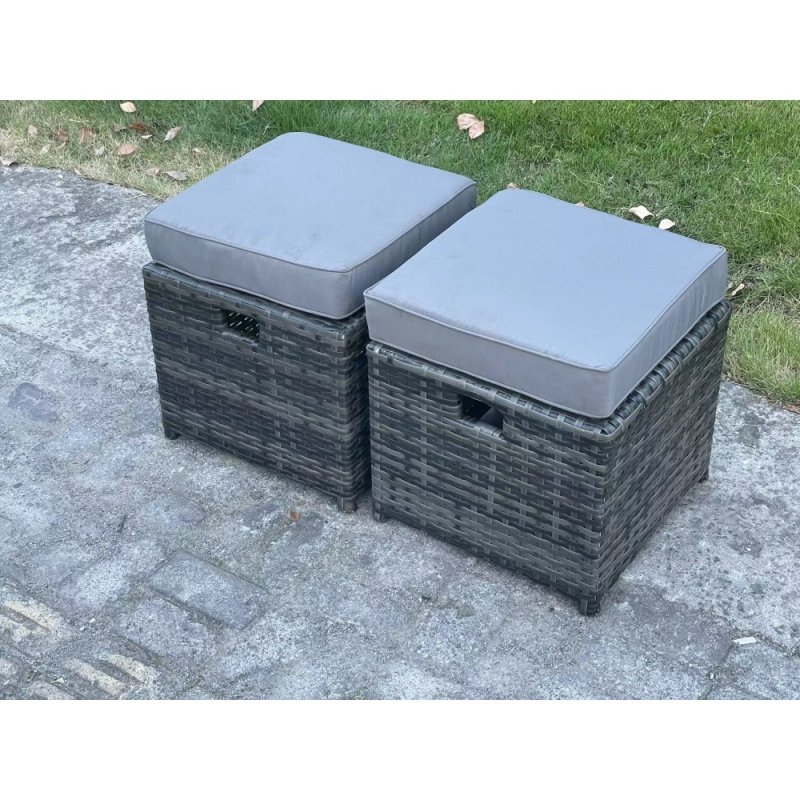 Fimous 11 Seater Outdoor Wicker Garden Furniture Rattan Lounge Sofa Set Patio Rectangular Dining Table with 2 Small Footstool Dark Grey Mixed