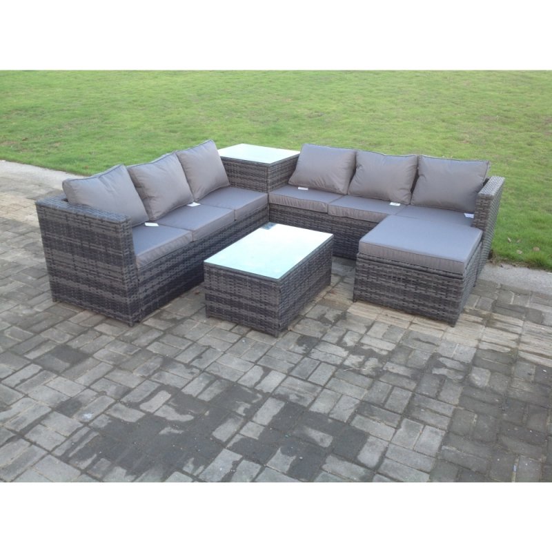Fimous 7 Seater Rattan Corner Sofa Lounge Sofa Set With Oblong Coffee Table And Big Footstool