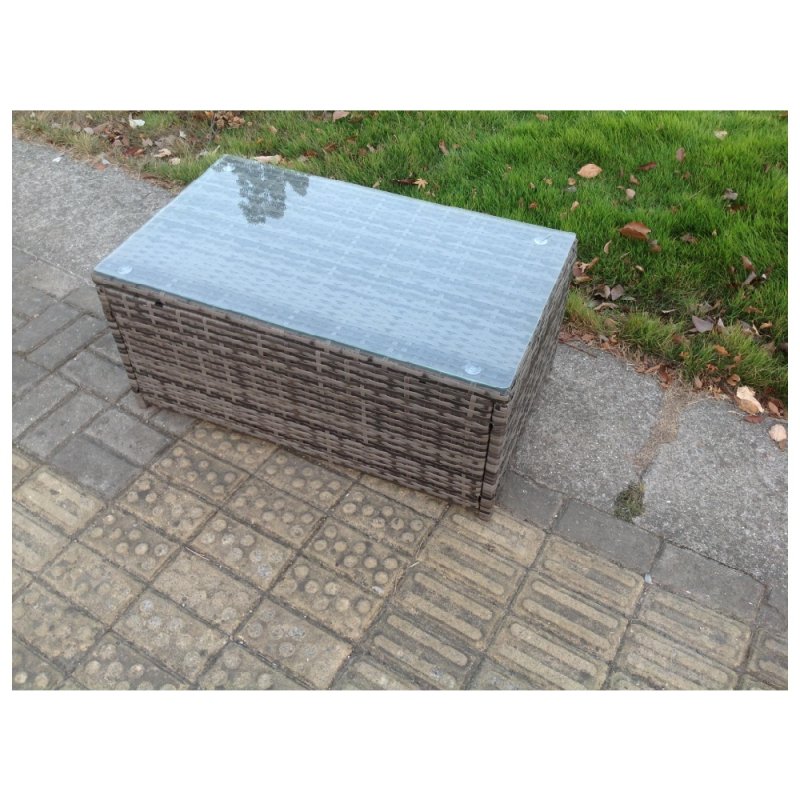 Fimous Outdoor Garden Furniture Sets 9 Seater Wicker Rattan Furniture Sofa Sets with Rectangular Coffee Table Love Sofa 3 Footstools Side Table Dark Grey Mixed