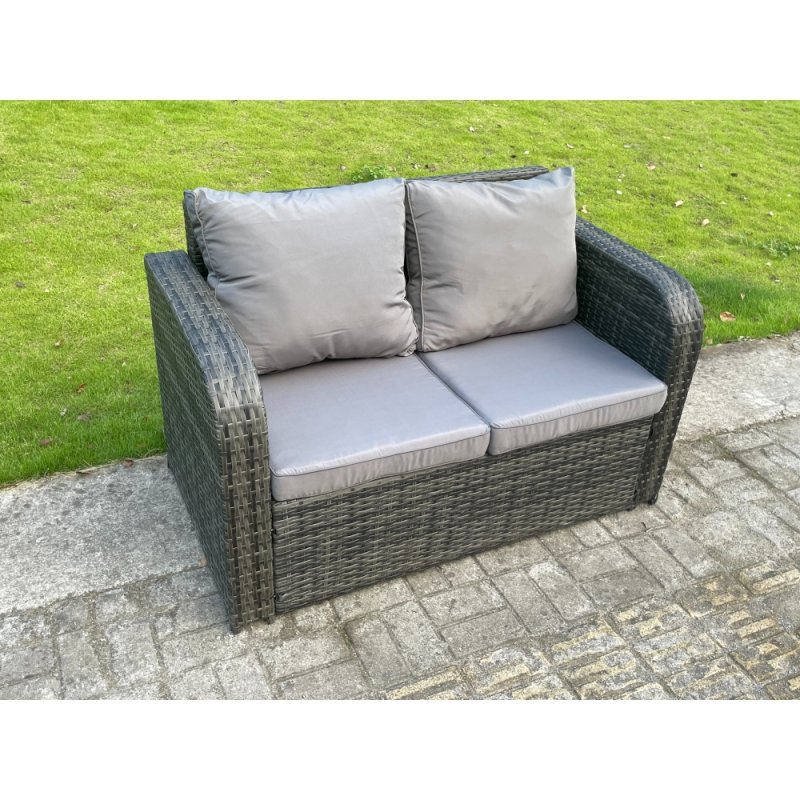 Fimous 8 Seater Rattan Garden Furniture Set Outdoor Propane Gas Fire Pit Table and Sofa Chair set with 2 Side Tables 2 Big Footstool