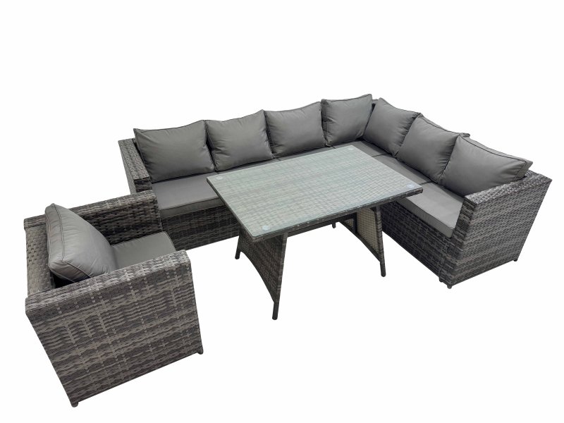 Fimous Rattan garden furniture Patio Furniture Sets with Dining Table Chair Dark Grey Mixed