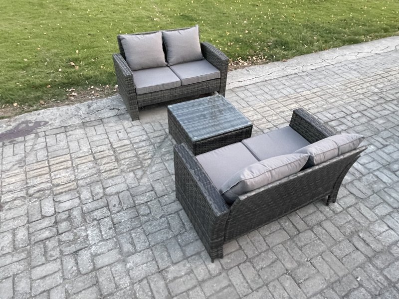Fimous Rattan Garden Furniture Set 3 piece Patio Rattan Furniture Sofa Weaving Wicker includes 2 Double Seat Sofa and Coffee Table