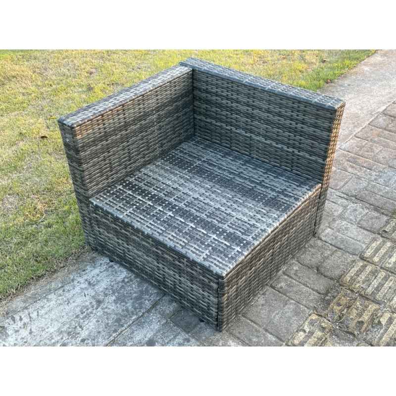 Fimous Outdoor Rattan Single Arm Corner Sofa Chair Garden Furniture With Seat and Back Cushion Dark Grey Mixed