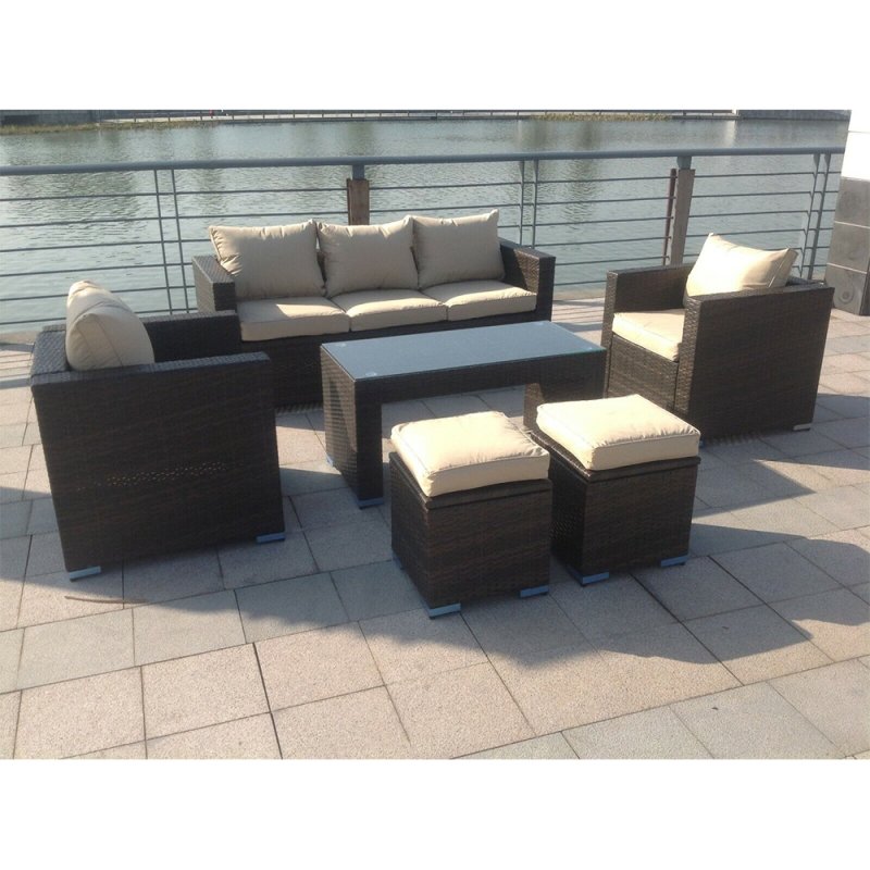 Fimous Wicker Rattan Garden Furniture Sofa Sets Outdoor Patio Coffee Table With Stools brown mixed
