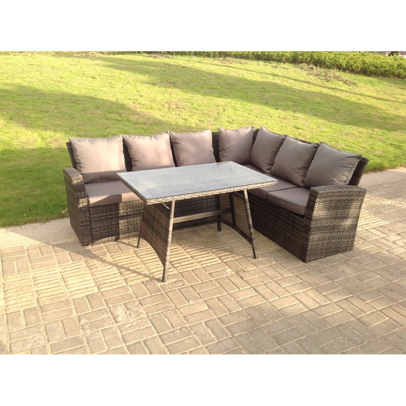 Fimous High Back Grey Mixed Outdoor garden furniture Rattan Corner Sofa Dining Set Table 6 Seater right corner