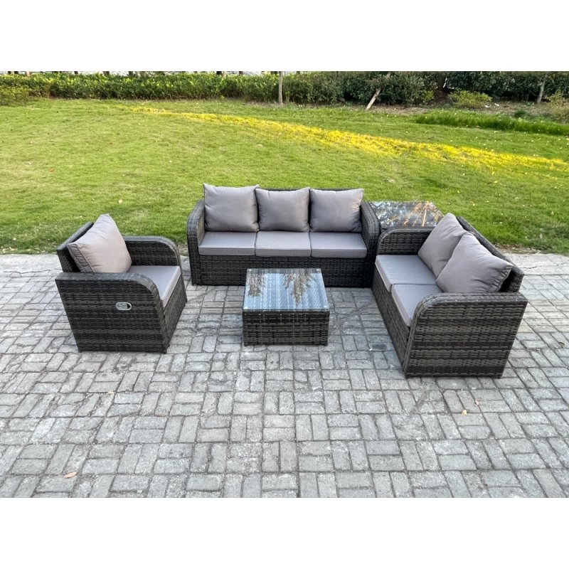 Fimous Rattan Garden Furniture 5 Piece Patio Set With Table Sofa Square Coffee Table Reclining Chair Loveseat sofa Side Table