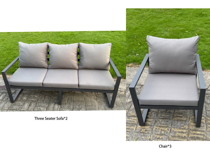 Fimous 10 Piece Garden Furniture Set 11-Seater Aluminium Outdoor Dining Set with Adjustable Rising Lifting Dining Table & Cushions 2 Side Tables 3 Footstools Dark Grey