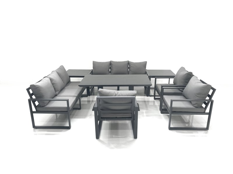 Fimous Garden Sofa Set Aluminium Furniture Rising Dining Tabe Set with 3 Chair 2 Side Tables Dark Grey