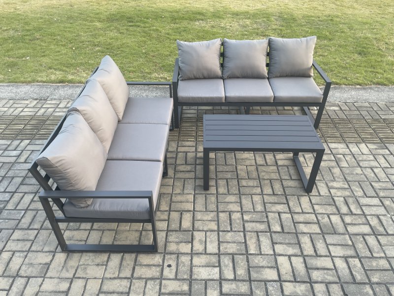 Fimous Aluminium 3 Pieces Outdoor Garden Furniture Lounge Sofa Set with Oblong Coffee Table Dark Grey
