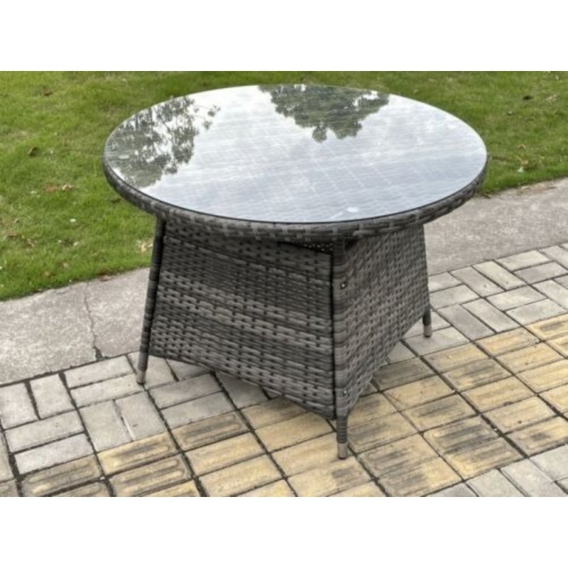 Round Outdoor PE Rattan Dining Table Garden Furniture Accessory ClearTempered Glass