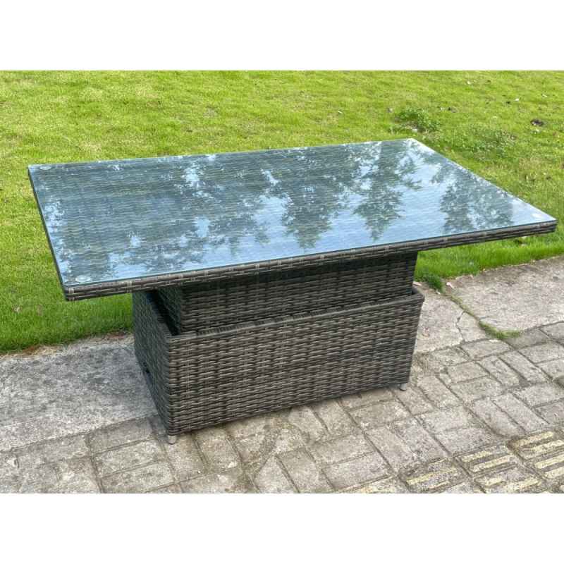 Fimous Dark Mixed Grey Rattan Outdoor Garden Furniture Lifting Adjustable Dining Or Coffee Table Sets Love Sofa Reclining Chairs Footstools 6 Seater