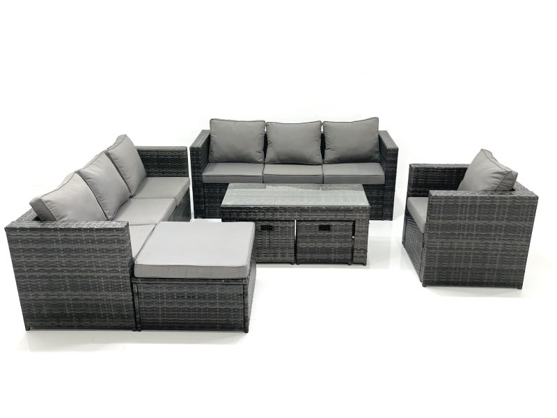 Fimous Outdoor Garden Furniture Set 10 Seater Rattan Sofa Set with Coffee Table 3 Footstools Armchair Dark Grey Mixed