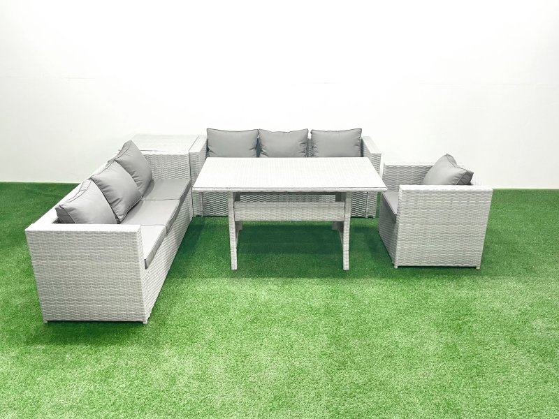 Fimous 5 Pieces Outdoor Rattan Sofa Set with Cushions Patio Garden Furniture Sets with Armchair Dining Table Side Table