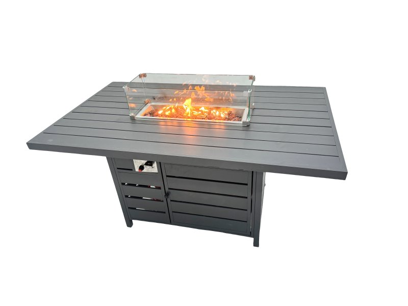 Fimous 9 Seat Outdoor Garden Furniture Set Aluminium Lounge 3 Seat Sofa Gas Fire Pit Table Sets with Chair 4 Stools Side Table Dark Grey