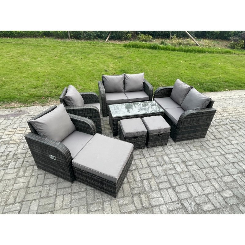 Fimous 9 Seater Rattan Garden Furniture Set Outdoor Patio Sofa, Table and Chairs Garden Table Footstools Ideal for Pool Side, Balcony, Outdoor and indoor Conservatory Patio Set