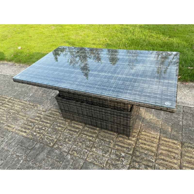 Fimous 8 Seater?Outdoor Rattan Garden Furniture Adjustable Rising Lifting Table Armchairs Dark Grey Mixed