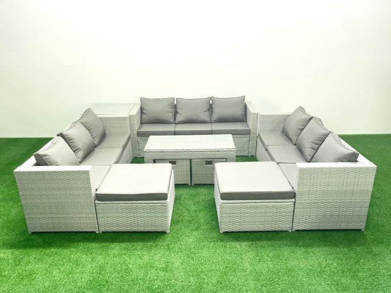 Fimous Outdoor Rattan Garden Furniture Set with Grey Cushions Luxury 13 Seater with Coffee Table and Side Table For Conservatory,Patio