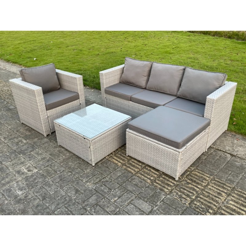 Fimous 5 Seat Light Grey Lounge Outdoor PE Rattan Garden Furniture Set Wicker Sofa Set Square Coffee Table With Armchair