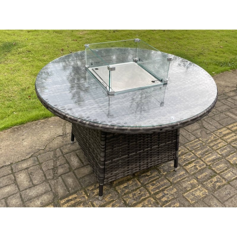 Fimous Rattan Garden Furniture Gas Fire Pit Rectangle Round Dining Table And Dining Chairs 6 Seater + Round Table