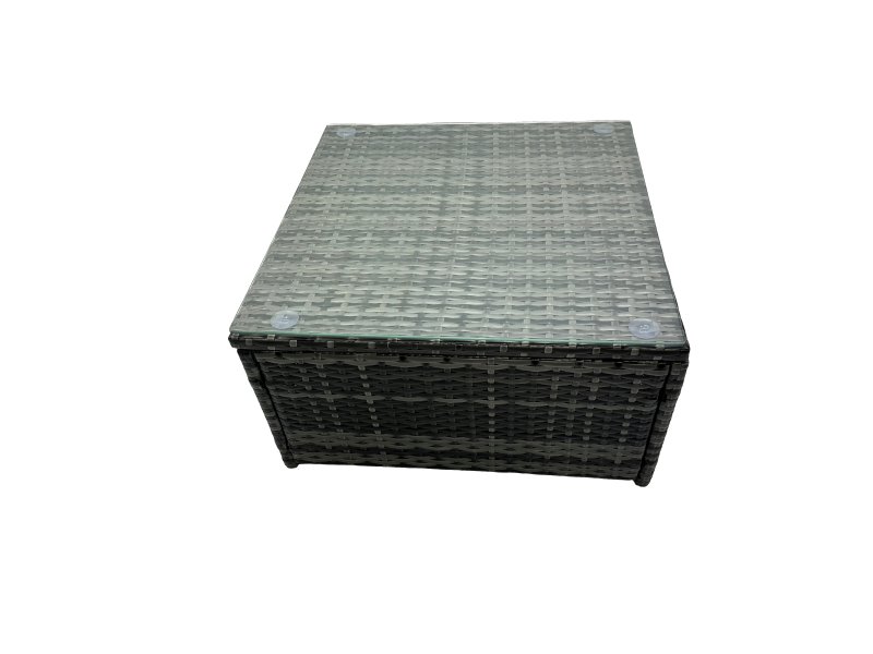 Fimous PE Rattan Garden Furniture Set Lounge Double Seat Sofa Coffee Table Set with 2 Side Tables 2 Small Stools Dark Grey Mixed