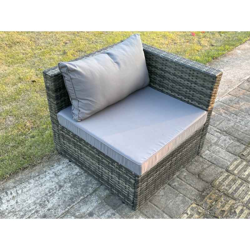 Fimous Outdoor Rattan Single Arm Corner Sofa Chair Garden Furniture With Seat and Back Cushion Dark Grey Mixed