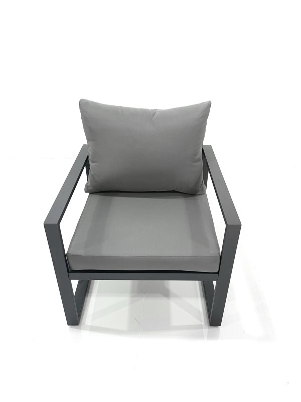 Fimous Outdoor Aluminium Garden Furniture Set with Adjustable Rising Lifting Dining Table 3 Seater Sofa Chair Big Footstool Dark Grey