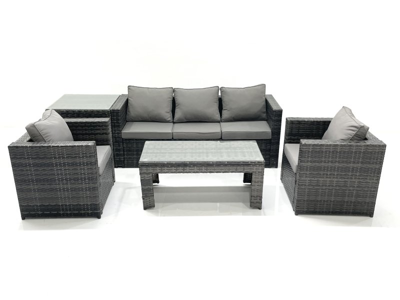 Fimous Rattan Garden Furniture Set Outdoor Lounger Sofa with Coffee Table 2 Armchair Side Table Dark Grey Mixed