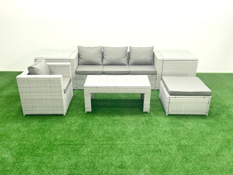 Fimous Outdoor Rattan Garden Furniture Set with Grey Cushions Luxury 5 Seater with Chair and Coffee Table For Conservatory,Patio