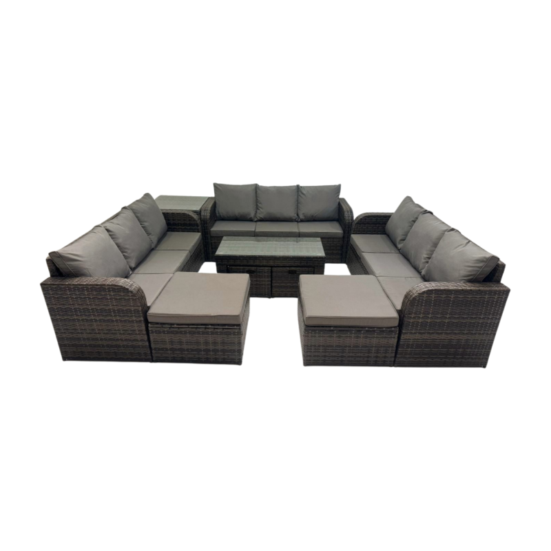 Fimous Rattan Garden Outdoor Furniture Set 3 Seater Sofa Coffee Table with Side Table 4 Footstools Dark Grey Mixed