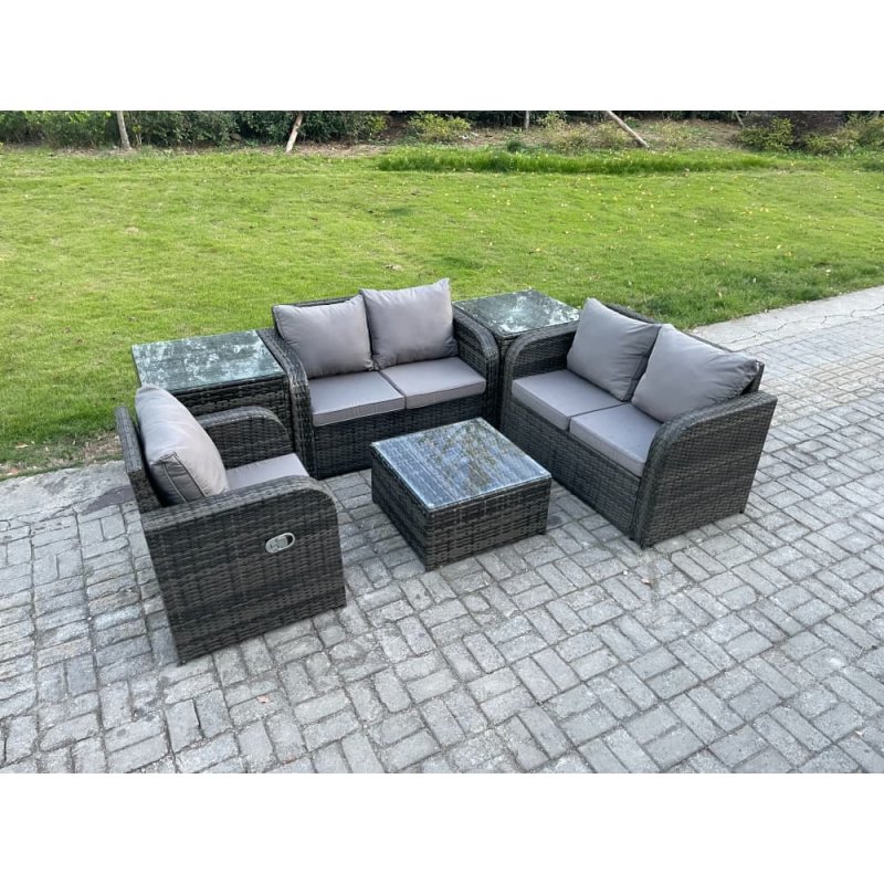 Fimous 6 Piece Garden Furniture Sets 5 Seater Outdoor Patio Furniture Set Weaving Wicker Rattan Sofa Chair and Table with 2 Side Tables