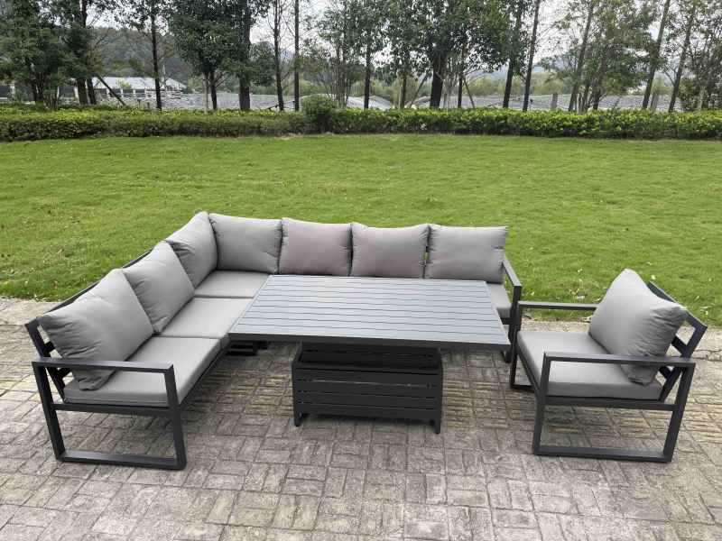 Fimous 7 Piece Garden Furniture Set 8 Seater Aluminium Outdoor Dining Set Dark Grey