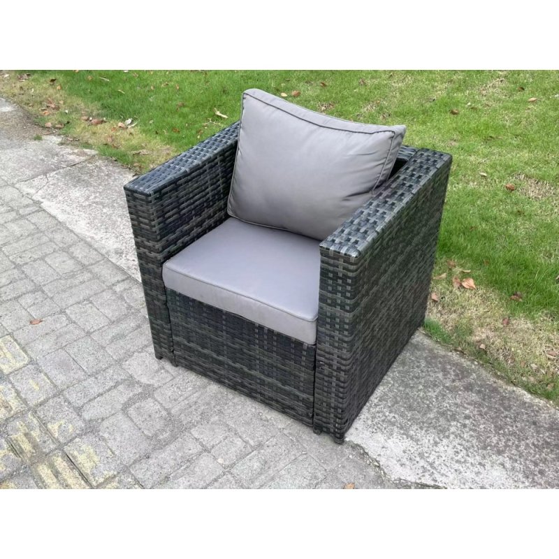 Fimous 7 Seater Rattan Outdoor Furniture Garden Dining Set with Lounge Sofa Dining Table 2 Armchairs Small Stools Dark Grey Mixed