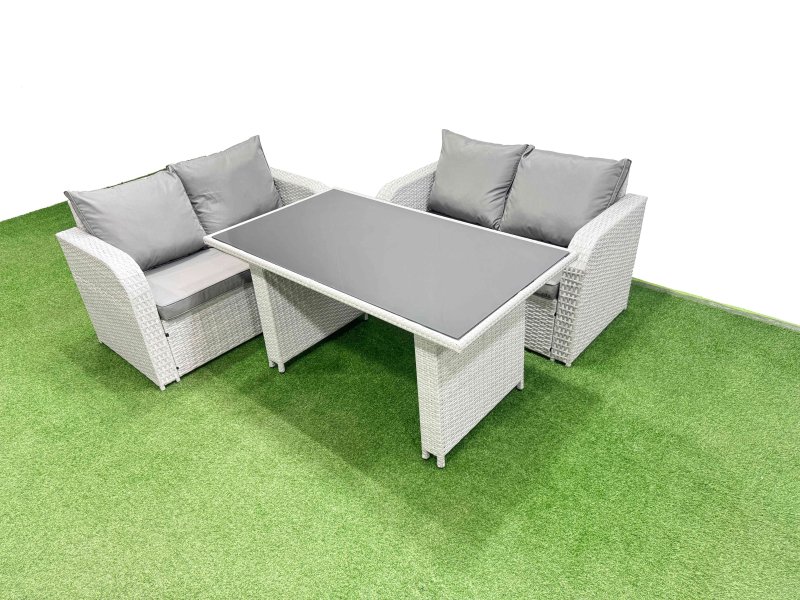 Fimous 3 Pieces Outdoor PE Rattan Sofa Set Patio Garden Furniture Sets with Cushions Light Grey