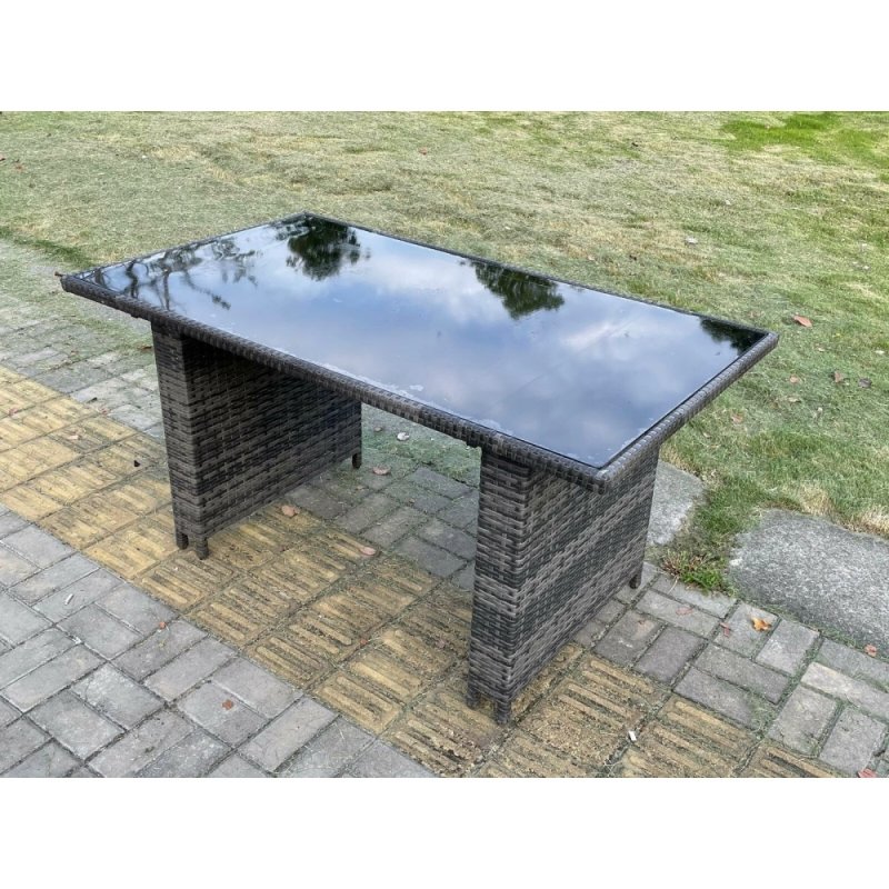 Fimous Rattan Garden Furniture Dining Set Table And Chairs Wicker Patio Outdoor 6 chairs plus black tempered glass rectangular table