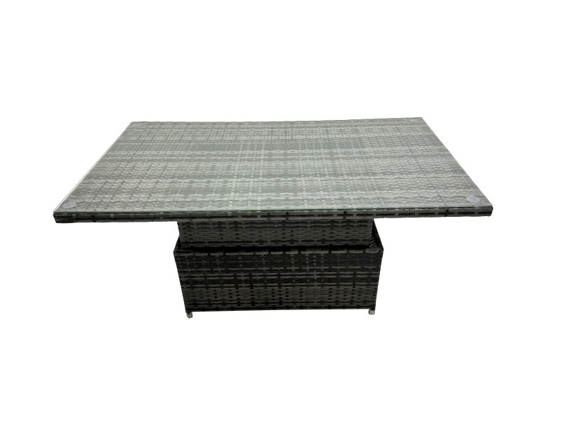 Fimous Outdoor Love Sofa Set 8 Seat Rattan Garden Furniture Set with Adjustable Lifting Dining or Coffee Table 4 Stools Dark Grey Mixed