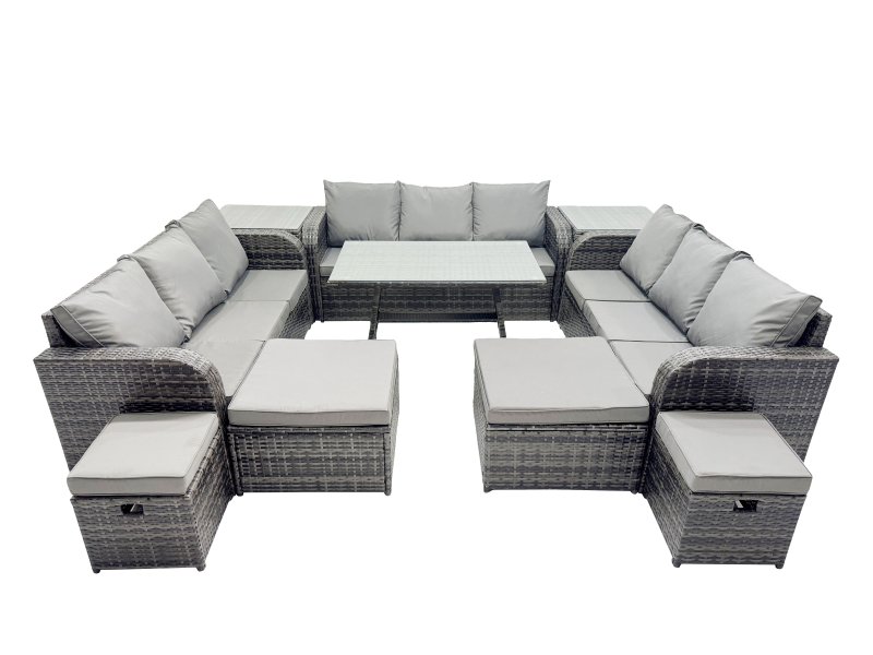 Fimous Garden Rattan Outdoor Furniture Set 13 Seater with 3 Seater Sofa 4 Stools 2 Side Tables Dark Grey