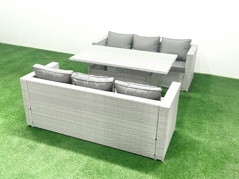Fimous Rattan Garden Furniture Set 6 Seater Outdoor Sofa Set with Dining Table Light Grey Mixed