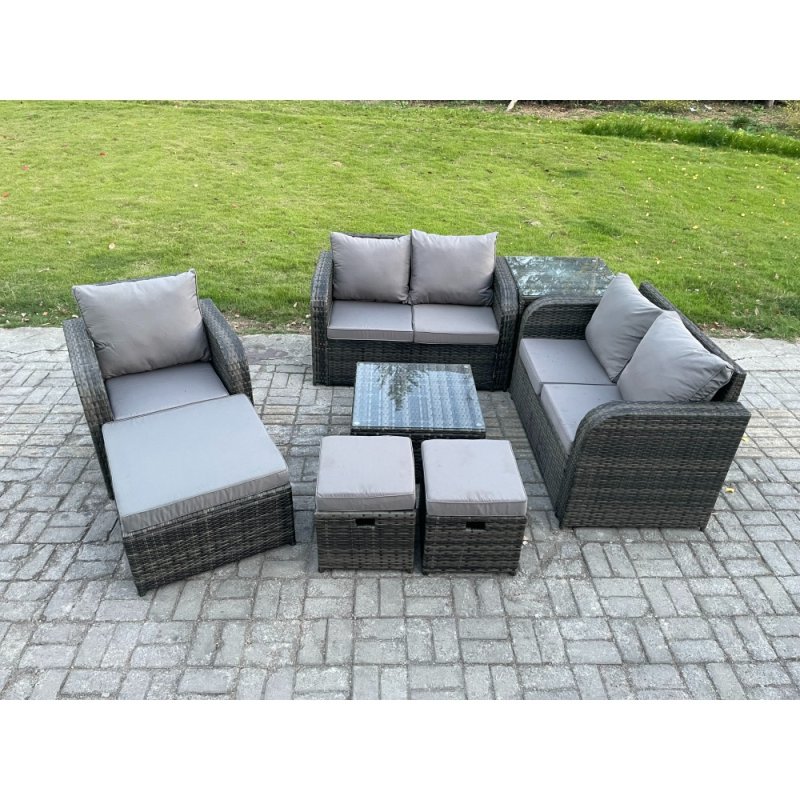 Fimous 8 Piece Garden Furniture Sets 8 Seater Outdoor Patio Furniture Set Weaving Wicker Rattan Sofa Chair and Table with 3 Footstools Side Table