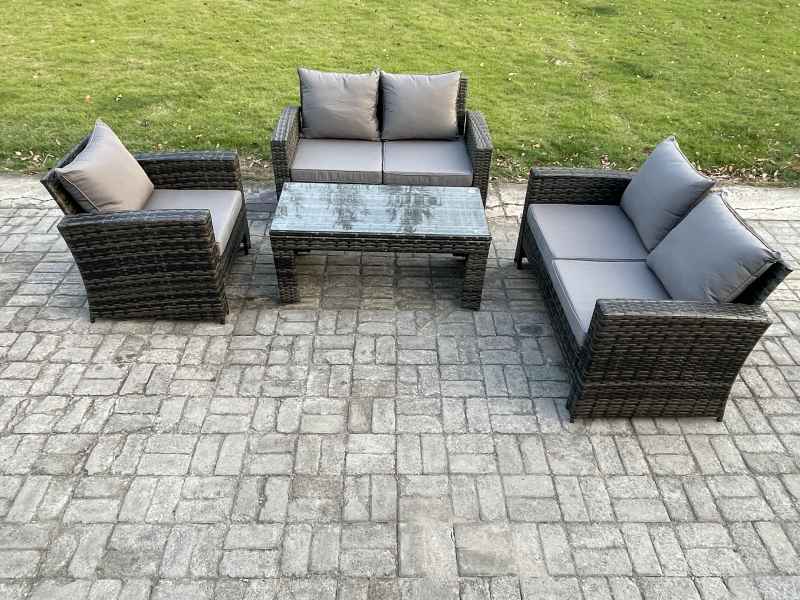 Fimous 4pcs Rattan Outdoor Garden Furniture Sofa Set Table & Chairs Dark Grey Mixed