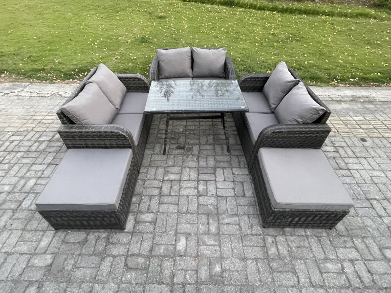 Fimous Garden Furniture Sets 8 Seater Rattan Furniture Manual Wicker Patio Sofa Patio Conversation Set with 2 Big Footstool Dark Grey Mixed