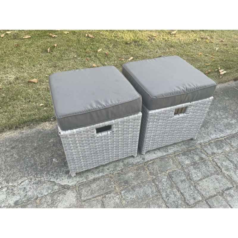 Fimous 2 Pcs PE Rattan Fully Assembled Small Footstool Outdoor Garden Furniture Patio Furniture Light Grey Mixed