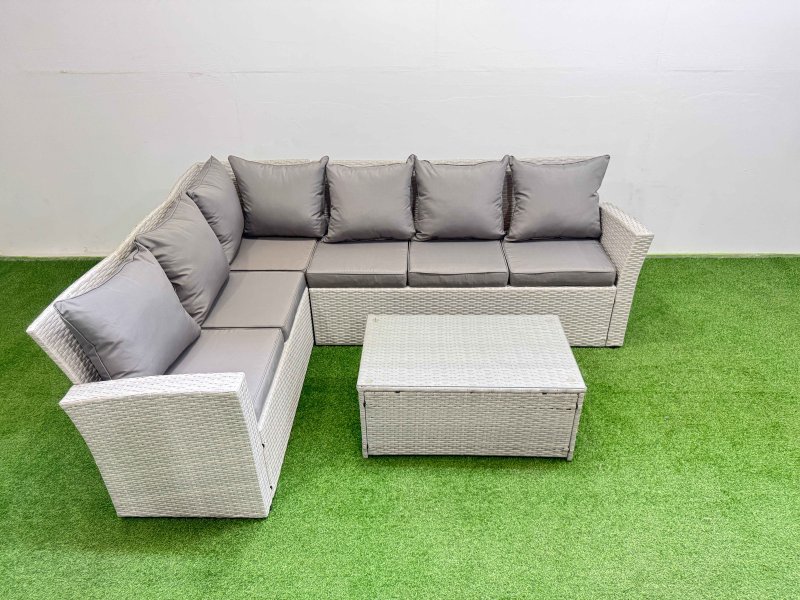 Fimous 6 Seater Garden Outdoor PE Rattan Furniture Set Rattan Garden Sofa Set Light Grey Mixed