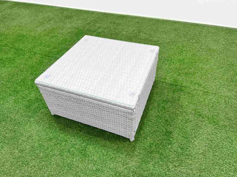 Fimous PE Rattan Garden Furniture Set Reclining Chair Sofa Lounge Sofa Set Square Coffee Table Side Table Light Grey