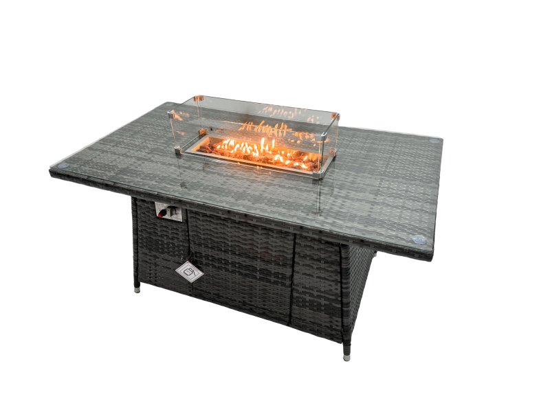 Fimous Rattan Garden Furniture Firepit Dining Set 7 Seater Lounge Sofa Table Set with Side table 2 big Footstool