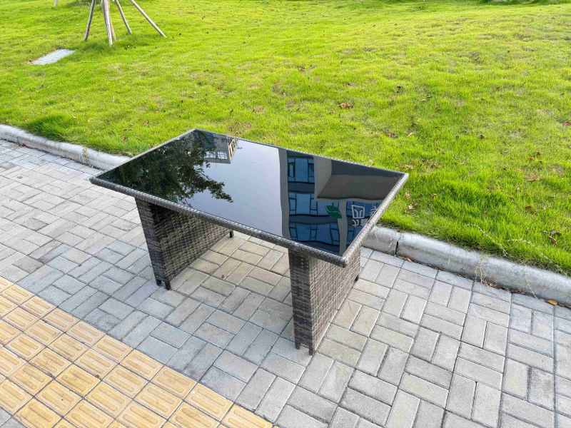 Fimous Rattan Garden Furniture Dining Set 4-seater Patio Black Glass Table Chairs Outdoor Dark Grey Mixed