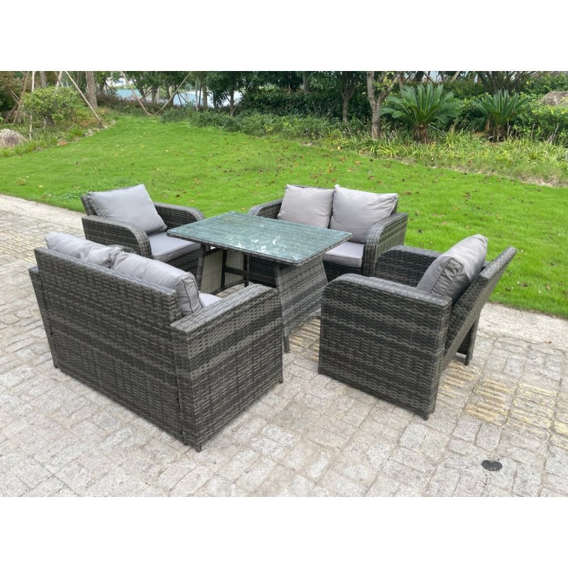 Fimous Outdoor Rattan Garden Furniture Sofa Set Dining Table Reclining Chairs Love Sofa 6 Seater