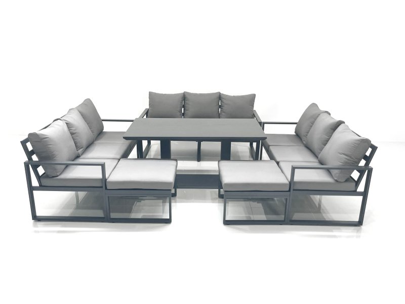 Fimous 11 Seater Garden Sofa Set Aluminium Furniture Rising Dining Tabe Set wth 2 Big Footstools Dark Grey