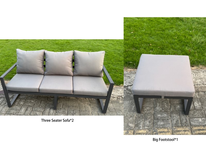 Fimous 5 Pieces Garden Furniture Set Aluminium Adjustable Rising Lifting Dining Table and Sofa Set with 2 Side Tables Dark Grey