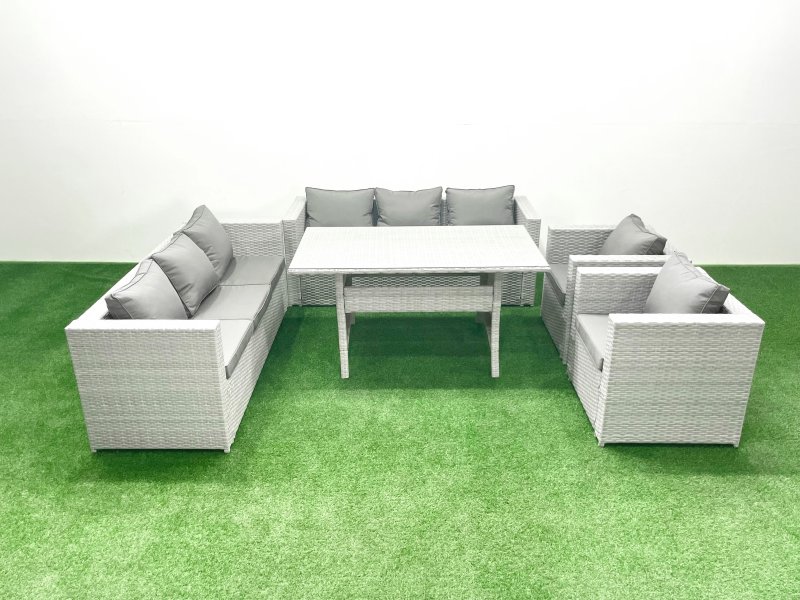 Fimous Rattan Garden Furniture Set Outdoor 8 Seater Patio Dinin g Sofa Sets with Dining Table 2 Chairs Light Grey Mixed