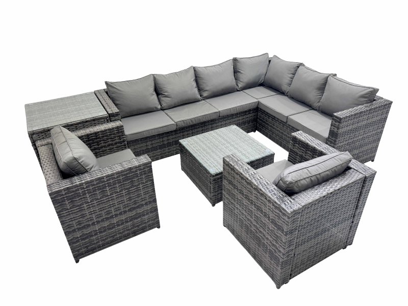 Fimous Outdoor PE Rattan Garden Furniture Sofa Set with Square Coffee Table 2 Chair Side Table Dark Grey